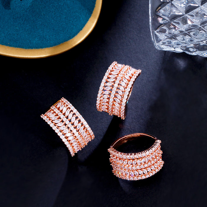 Casual estilo simples comutar cor sólida cobre chapeamento inlay zircão rosa banhado a ouro branco banhado a ródio anéis