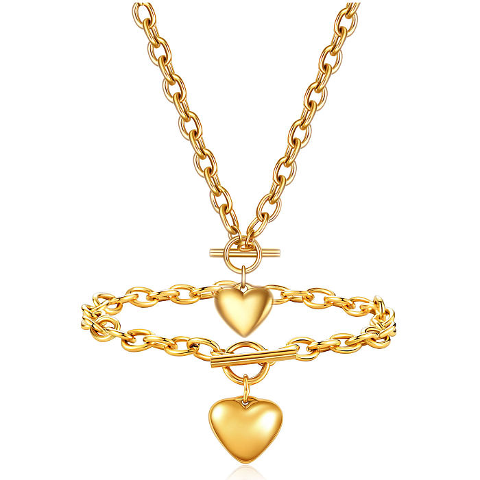 1 Set Fashion Heart Shape Titanium Steel Plating Women'S Bracelets Necklace