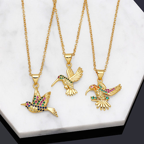 Fashion Colorful Zircon Inlaid Bird Pendant Clavicle Chain Necklace