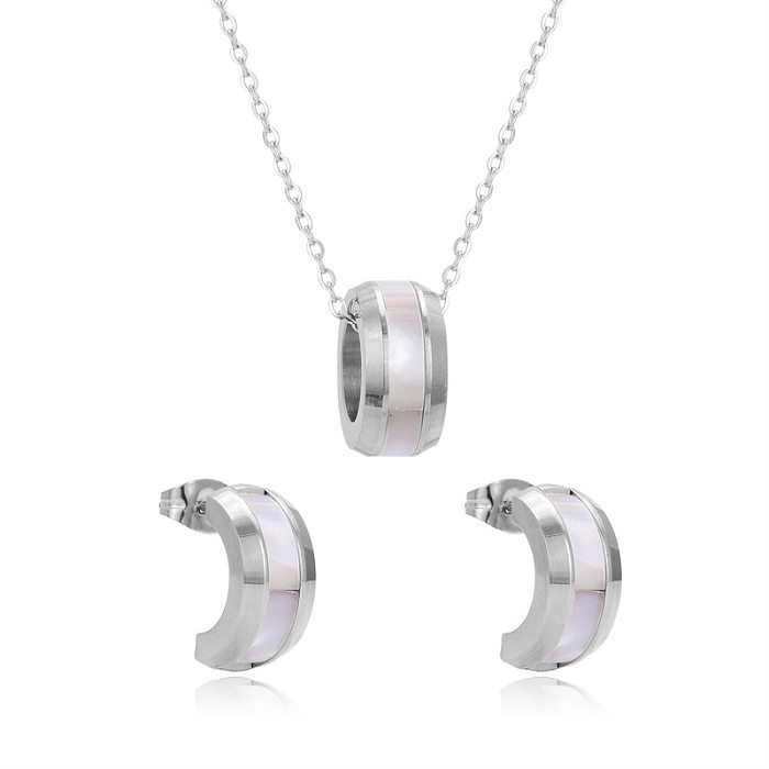 French Style C Shape Titanium Steel Plating Earrings Necklace