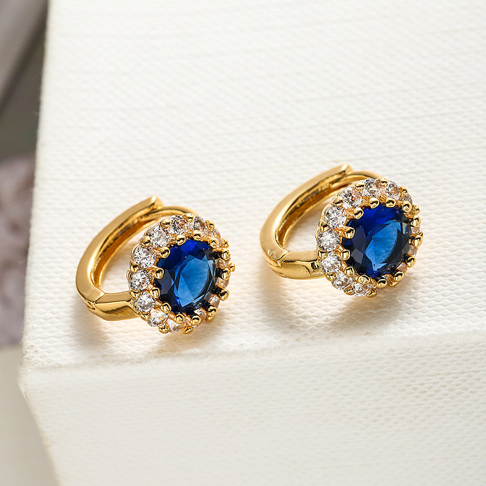 1 Pair Glam Round Plating Inlay Copper Zircon 18K Gold Plated Hoop Earrings