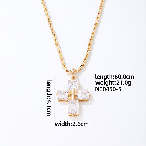 Hip-Hop Vintage Style Cross Copper Plating Inlay Zircon Gold Plated Pendant Necklace
