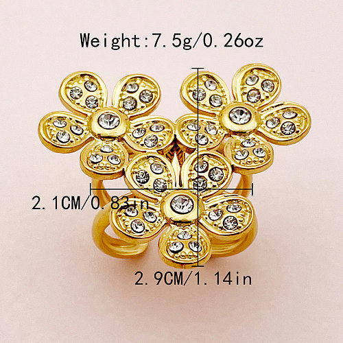 Elegant Sweet Artistic Flower Stainless Steel Plating Inlay Zircon Gold Plated Open Rings