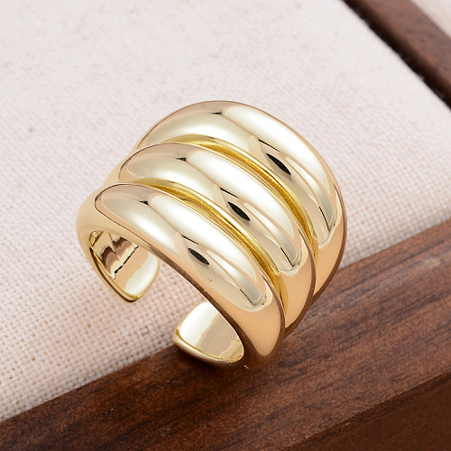 IG-Stil, französischer Stil, einfacher Stil, gestreift, Kupferbeschichtung, 14 Karat vergoldet, breite Bandringe, offene Ringe