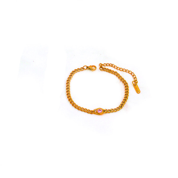 Estilo simples redondo chapeamento de aço inoxidável inlay zircon 18K banhado a ouro pulseiras colar