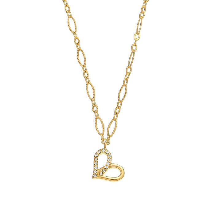 Simple Style Heart Shape Titanium Steel Inlay Rhinestones Bracelets Necklace