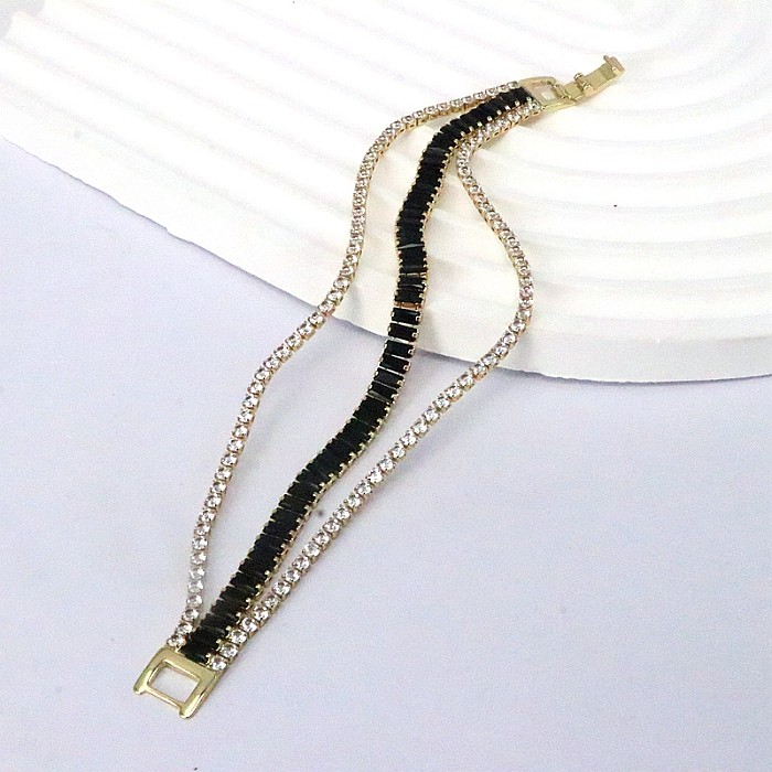 Elegant Geometric Copper Plating Inlay Zircon Gold Plated Tennis Bracelet