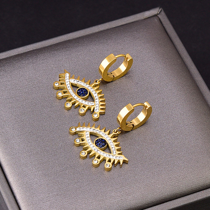 1 Piece Fashion Devil'S Eye Titanium Steel Plating Inlay Rhinestones Women'S Earrings Necklace