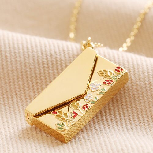 Copper Plated Real Gold Artistic Vintage Flower Open And Close Album Photo Frame Envelope Small Box Pendant Necklace Ornament