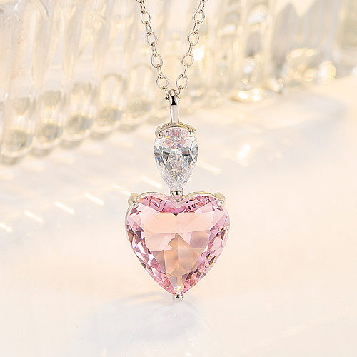 Fashion Heart Shape Copper Pendant Necklace Inlay Zircon Copper Necklaces