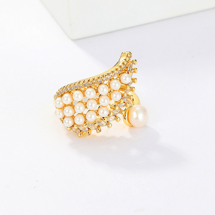 1 Stück Fashion Wings Kupferbeschichtung Inlay Künstliche Perlen Zirkon Offener Ring