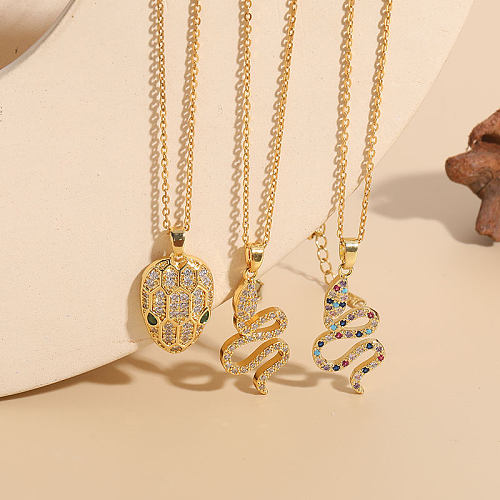 Elegante Schlangen-Kupfer-Inlay-Zirkon-Anhänger-Halskette mit 14-Karat-Vergoldung