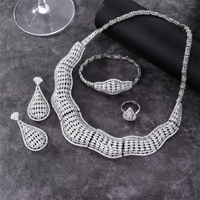 Casual estilo legal brilhante geométrico cobre chapeamento inlay zircão anéis brincos colar