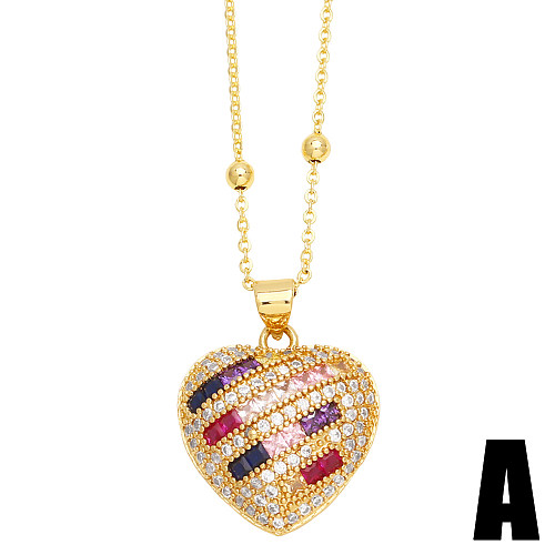 Casual Elegant Heart Shape Copper 18K Gold Plated Zircon Pendant Necklace In Bulk
