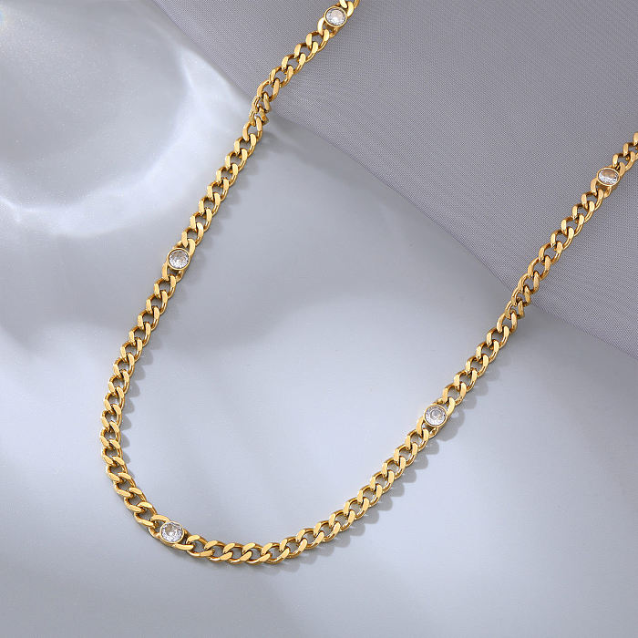 Casual Hip-Hop Solid Color Stainless Steel Plating Inlay Zircon Gold Plated Bracelets Necklace