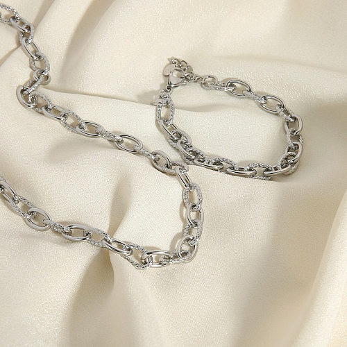 Schlichter Stil, einfarbige Halskette mit Einkerbungsarmbändern aus Edelstahl