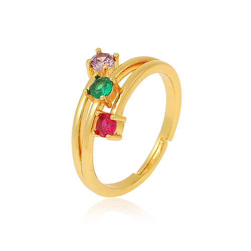 IG Style Geometric Copper Plating Inlay Artificial Pearls Zircon Open Ring