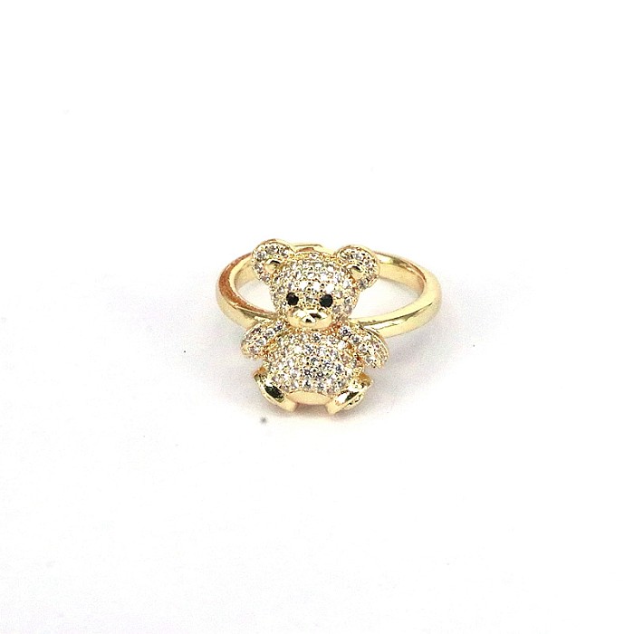 IG Style Cute Bear Copper Plating Inlay Zircon Gold Plated Open Rings