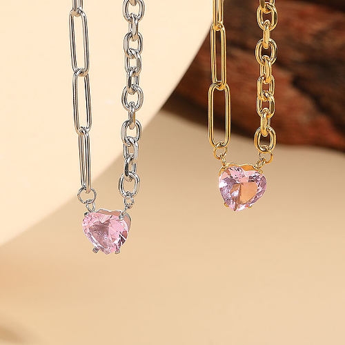 Elegante, luxuriöse, klassische Herzform-Halskette mit Kupferbeschichtung und Inlay aus Zirkon mit 14-Karat-Vergoldung