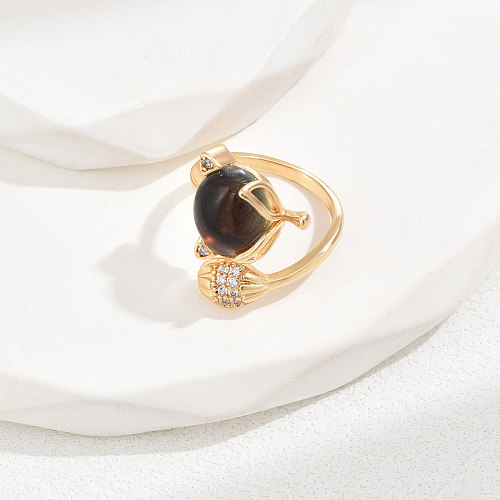 Elegant Cute Modern Style Animal Stainless Steel Inlay Artificial Gemstones 18K Gold Plated Rings