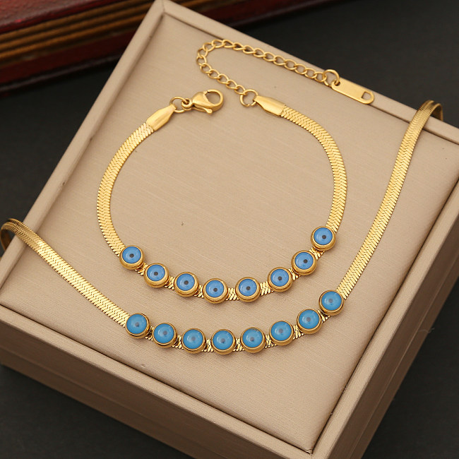 Fashion Eye Stainless Steel Enamel Bracelets Earrings Necklace