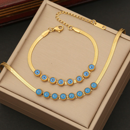 Fashion Eye Stainless Steel Enamel Bracelets Earrings Necklace