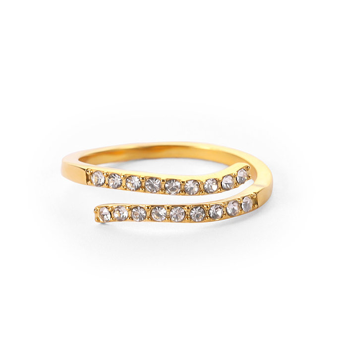 Einfacher Stil, geometrischer offener Ring aus Edelstahl mit Strass-Kupfer-Beschichtung