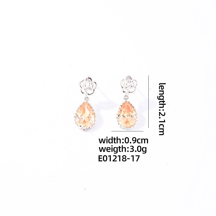1 Piece Vacation Sweet Simple Style Water Droplets Flower Plating Inlay Copper Zircon White Gold Plated Gold Plated Drop Earrings