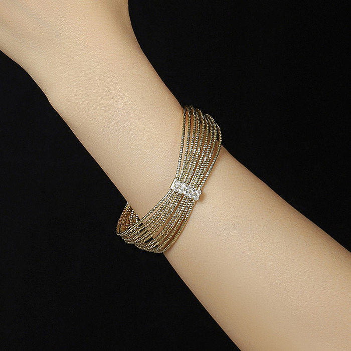 Streetwear Stripe Copper Plating Inlay Zircon Cuff Bracelets