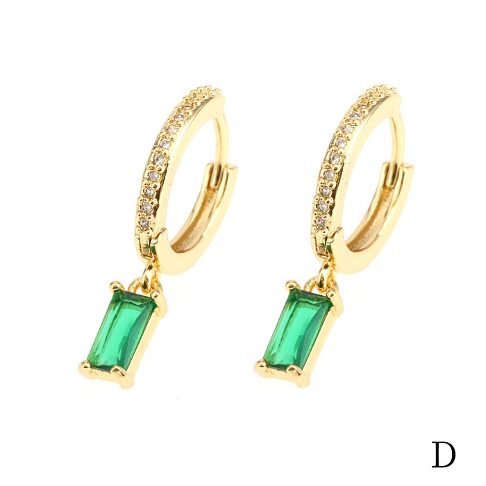 1 Pair Shiny Korean Style Square Oval Plating Inlay Copper Zircon 18K Gold Plated Drop Earrings