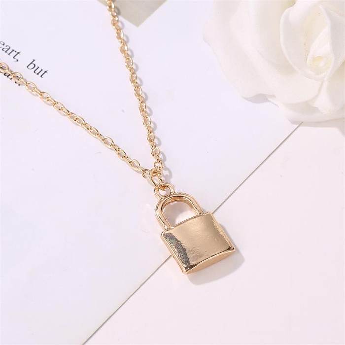 Stylish Metal Plated Lock Necklace NHDP153051