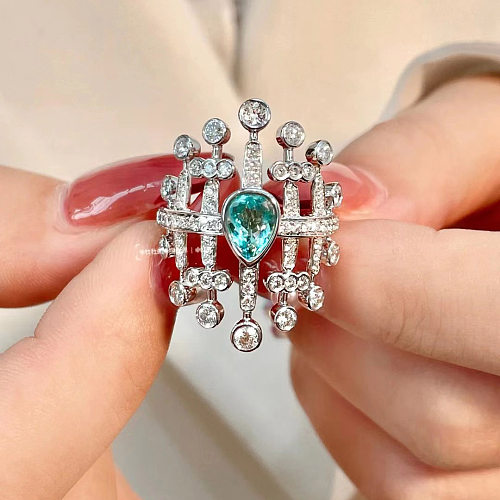 Retro Shiny Water Droplets Copper Plating Inlay Zircon Rings