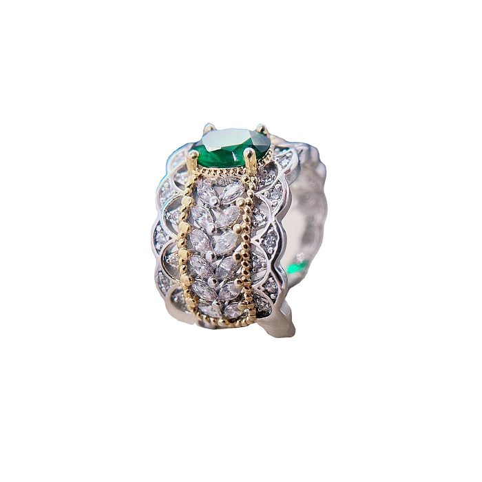 Offener Ring im Vintage-Stil mit ovalem Kupfer-Inlay und künstlichen Edelsteinen