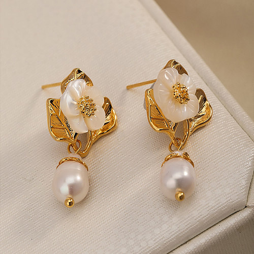 1 Pair Vintage Style Simple Style Flower Patchwork Copper Drop Earrings