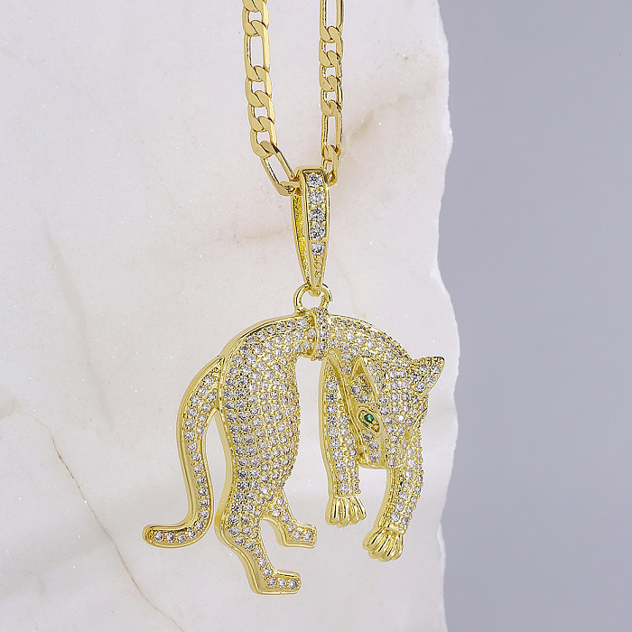 Fashion Animal Leopard Copper Gold Plated Zircon Pendant Necklace 1 Piece