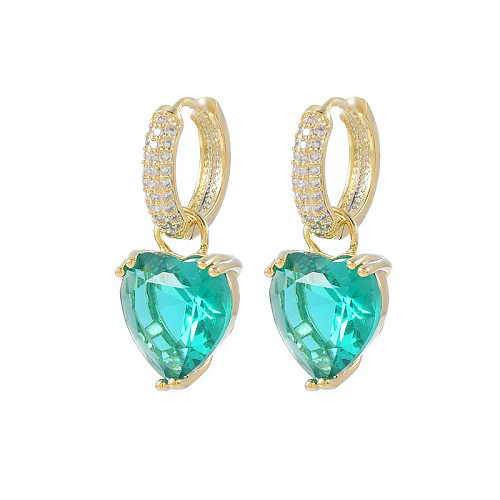 Fashion Geometric Heart Shape Copper Inlay Zircon Drop Earrings 1 Pair