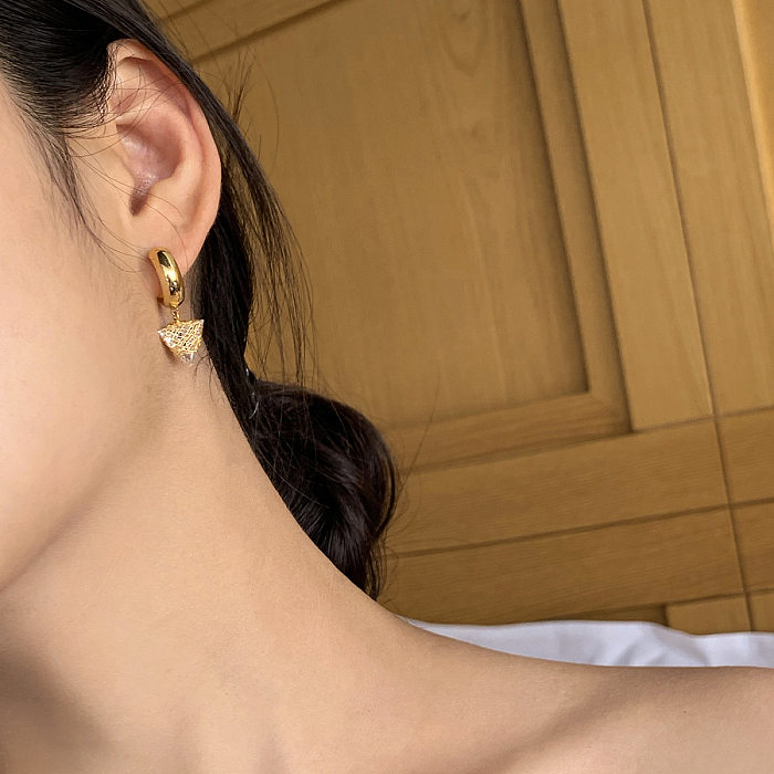 Fashion Triangle Copper Drop Earrings Inlay Zircon Copper Earrings