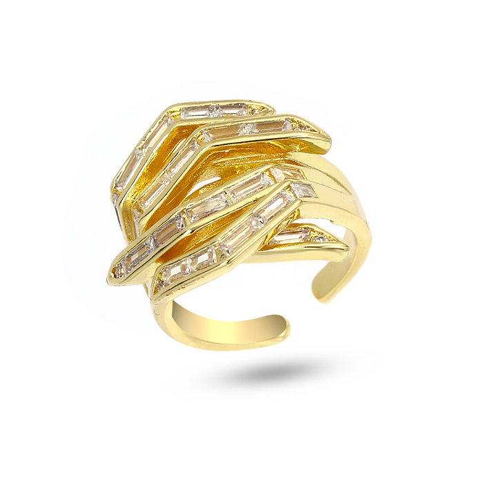 Anéis banhados a ouro geométricos ocasionais do zircão 18K do chapeamento de cobre