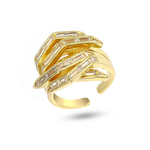 Casual Geometric Copper Plating Inlay Zircon 18K Gold Plated Rings