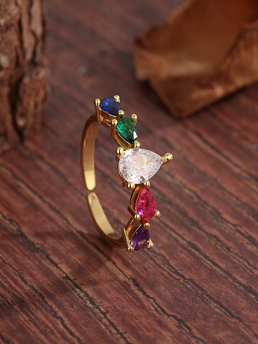 Luxurious Sweet Commute Water Droplets Copper Plating Inlay Zircon 18K Gold Plated Rings