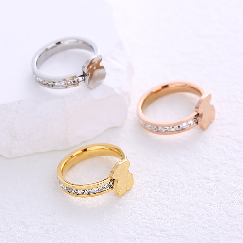 Simple Style Animal Stainless Steel Plating Inlay Artificial Gemstones 24K Gold Plated Rings