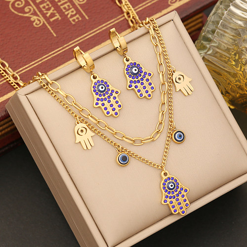 Casual Commute Palm Eye Stainless Steel Plating Inlay Artificial Rhinestones Bracelets Earrings Necklace