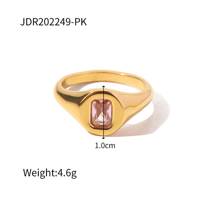 Anéis de zircão com revestimento geométrico de aço inoxidável da moda, 1 peça