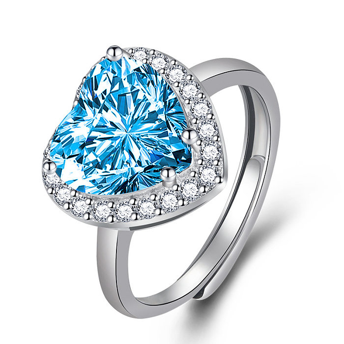 Fashion Heart-Shaped Zircon Copper Ring Female Diamond Jewelry