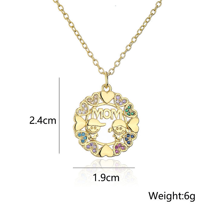 Fashion Disc Pendant Copper Plated 18K Gold Zircon Necklace