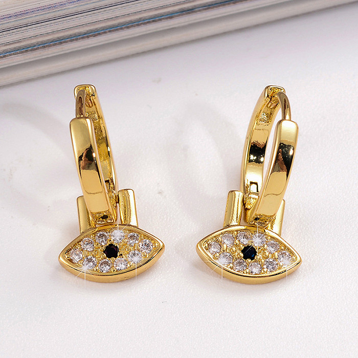 1 Pair Streetwear Cross Devil'S Eye Plating Inlay Copper Zircon Drop Earrings