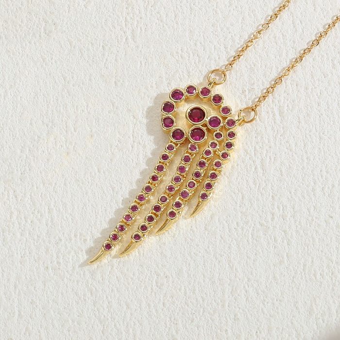 Elegante, klassische Halskette mit geometrischem Kupferüberzug und Inlay aus Zirkon mit 14-Karat-Vergoldung