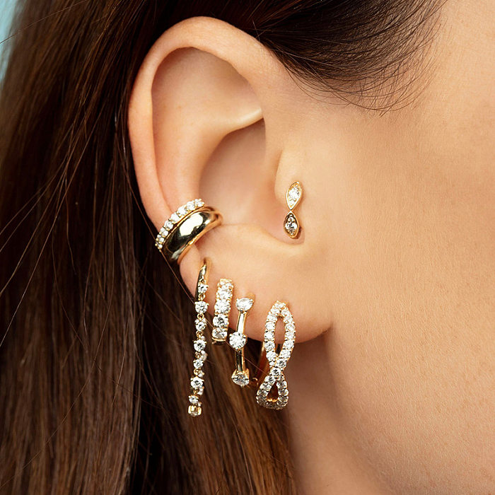 Boucle d'oreille en cuivre Micro-incrusté de couleur diamant, chaîne, Clip d'oreille, pompon à la mode pour femme