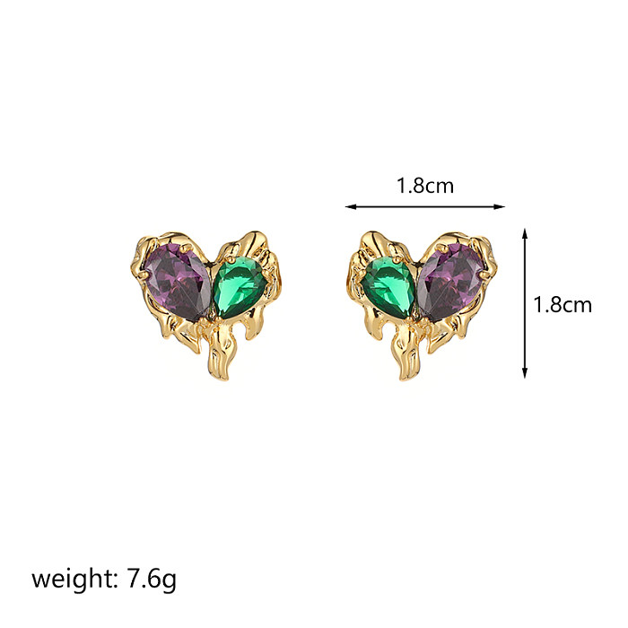 1 Pair Elegant Classic Style Heart Shape Plating Inlay Copper Zircon 18K Gold Plated Ear Studs