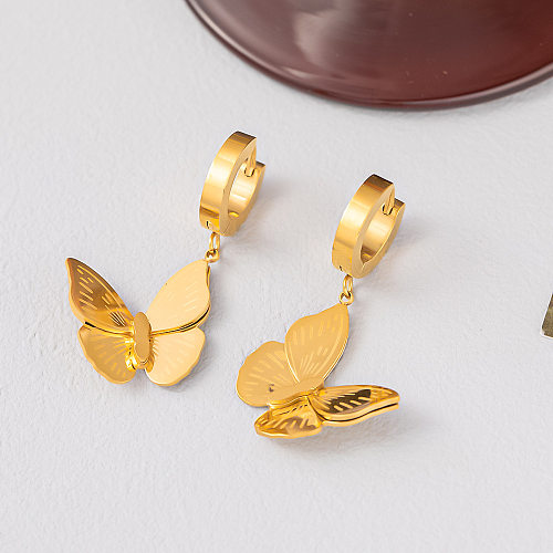Schlichter Stil, klassischer Stil, Schmetterlings-Ohrring-Halskette mit Titan-Stahlbeschichtung